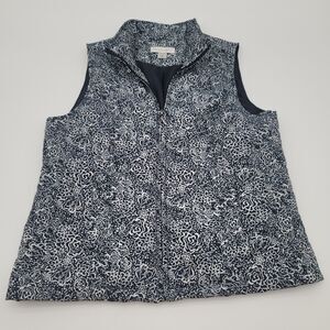 CJ Banks Women’s Blue White Floral Vest, Full Zip & Pockets Size S